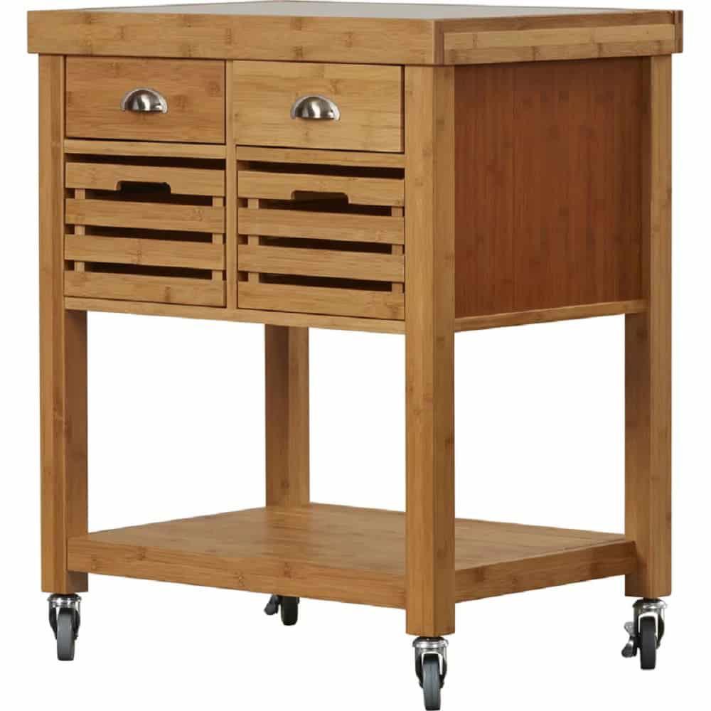 Boraam - Kenta Bamboo Kitchen Cart, Stainless Steel Top - 50650 veiw 4