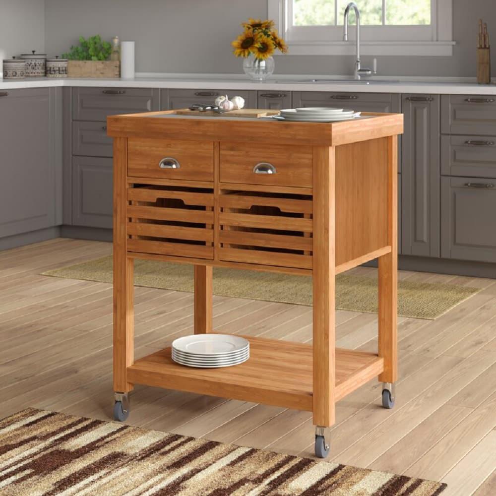 Boraam - Kenta Bamboo Kitchen Cart, Stainless Steel Top - 50650 veiw 8