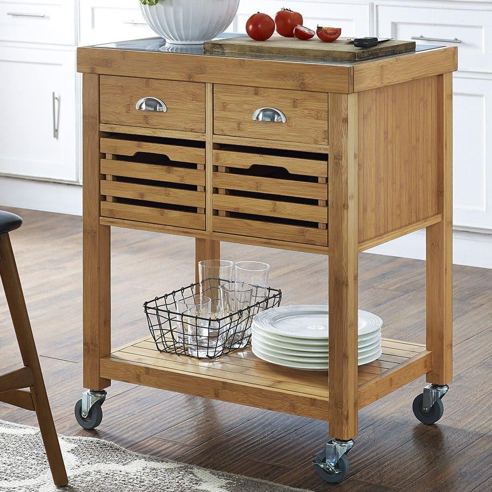 Boraam - Kenta Bamboo Kitchen Cart, Stainless Steel Top - 50650 veiw 9