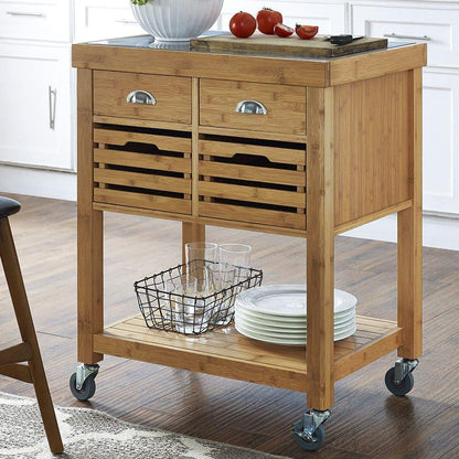 Boraam - Kenta Bamboo Kitchen Cart, Stainless Steel Top - 50650 veiw 9