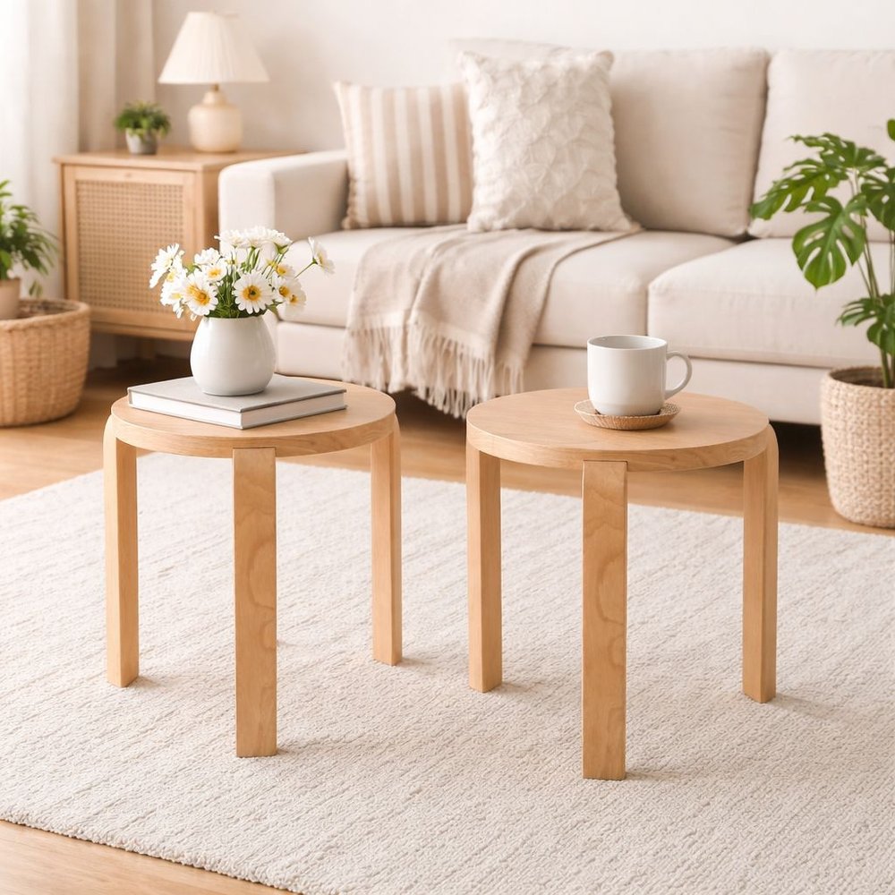 Boraam - Mateo Round Backless Stacking Stools - Blonde Oak (Set of 2) - 40018 view 5
