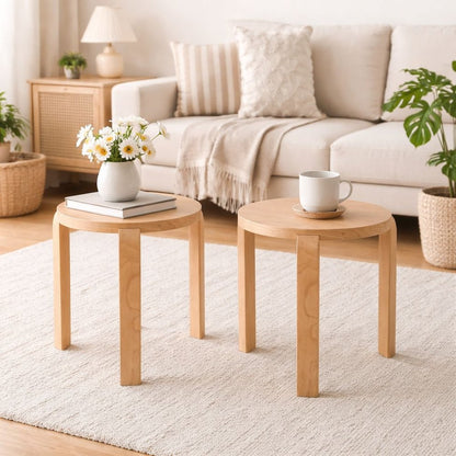 Boraam - Mateo Round Backless Stacking Stools - Blonde Oak (Set of 2) - 40018 view 5