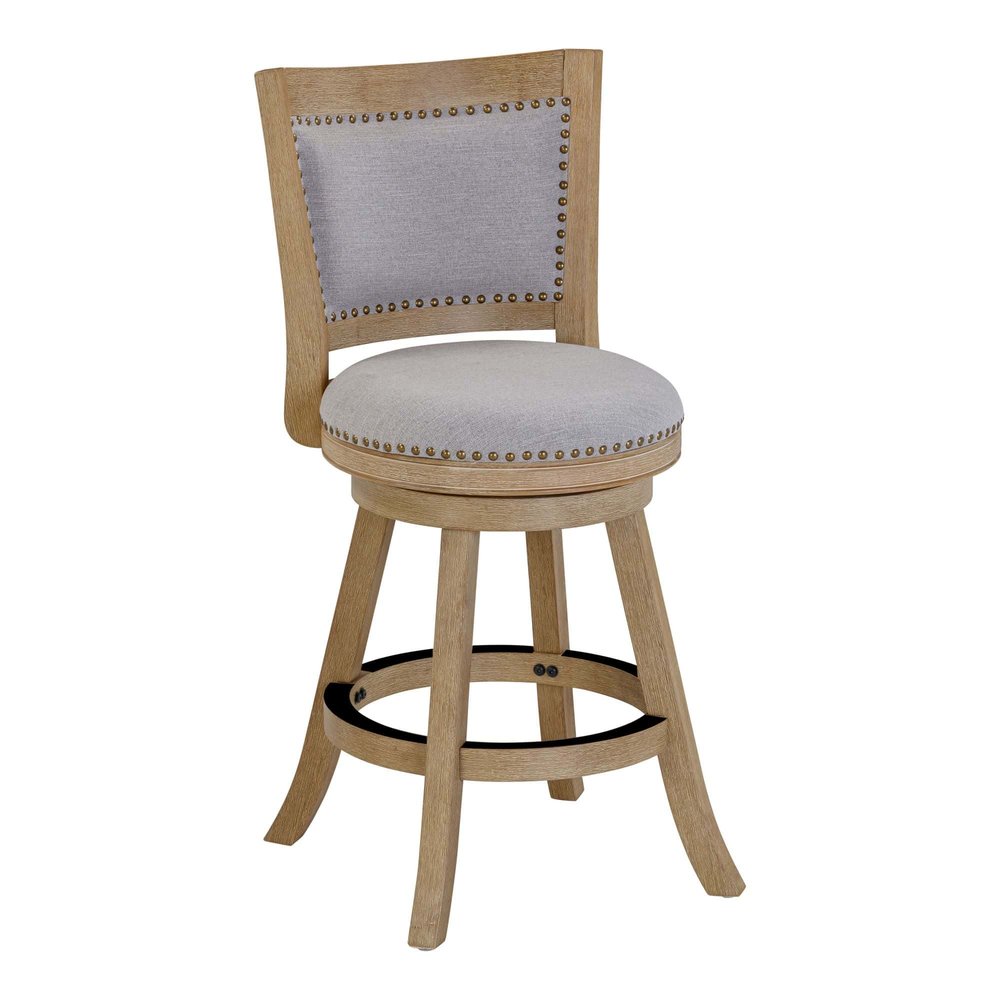 Boraam - Melrose Grey Fabric Swivel Counter Stool - Driftwood Wire-Brush Finish - 70524 view 1