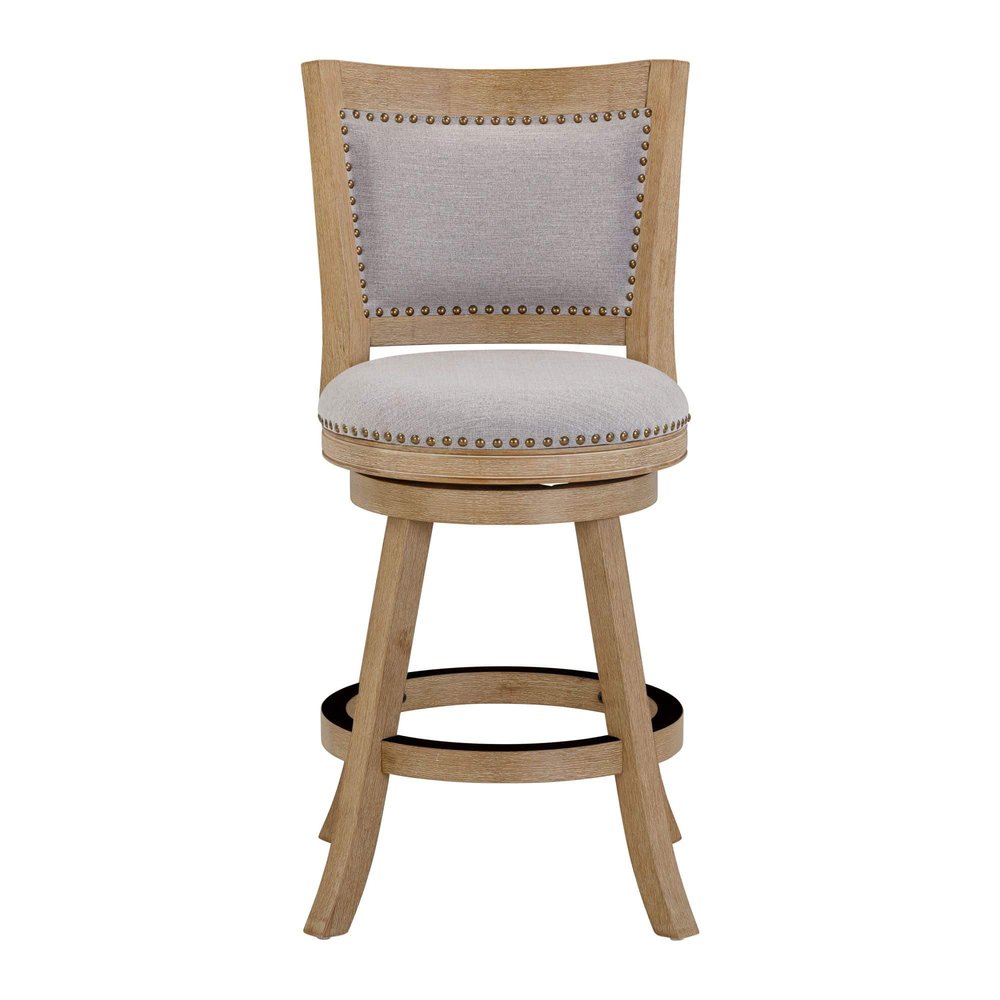Boraam - Melrose Grey Fabric Swivel Counter Stool - Driftwood Wire-Brush Finish - 70524 view 2