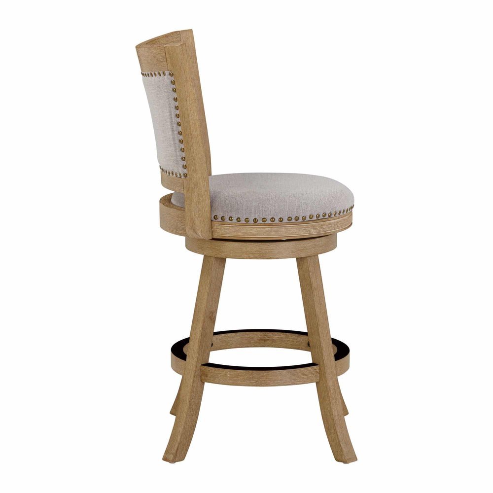 Boraam - Melrose Grey Fabric Swivel Counter Stool - Driftwood Wire-Brush Finish - 70524 view 3