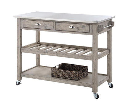 Boraam - Montana Kitchen Island Stainless Steel Top - Light Barnwood Finish - 77520 veiw 1