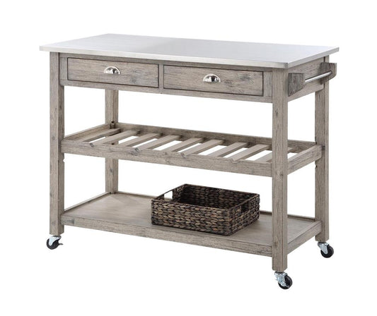 Boraam - Montana Kitchen Island Stainless Steel Top - Light Barnwood Finish - 77520 veiw 1