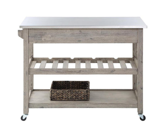 Boraam - Montana Kitchen Island Stainless Steel Top - Light Barnwood Finish - 77520 veiw 2