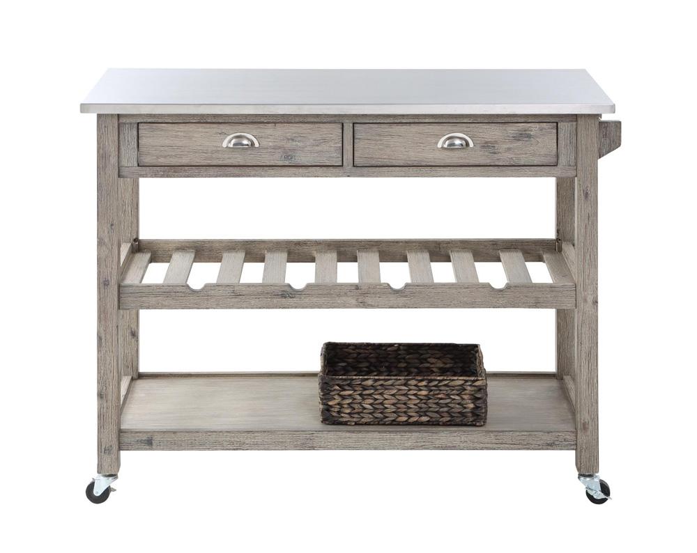 Boraam - Montana Kitchen Island Stainless Steel Top - Light Barnwood Finish - 77520 veiw 3