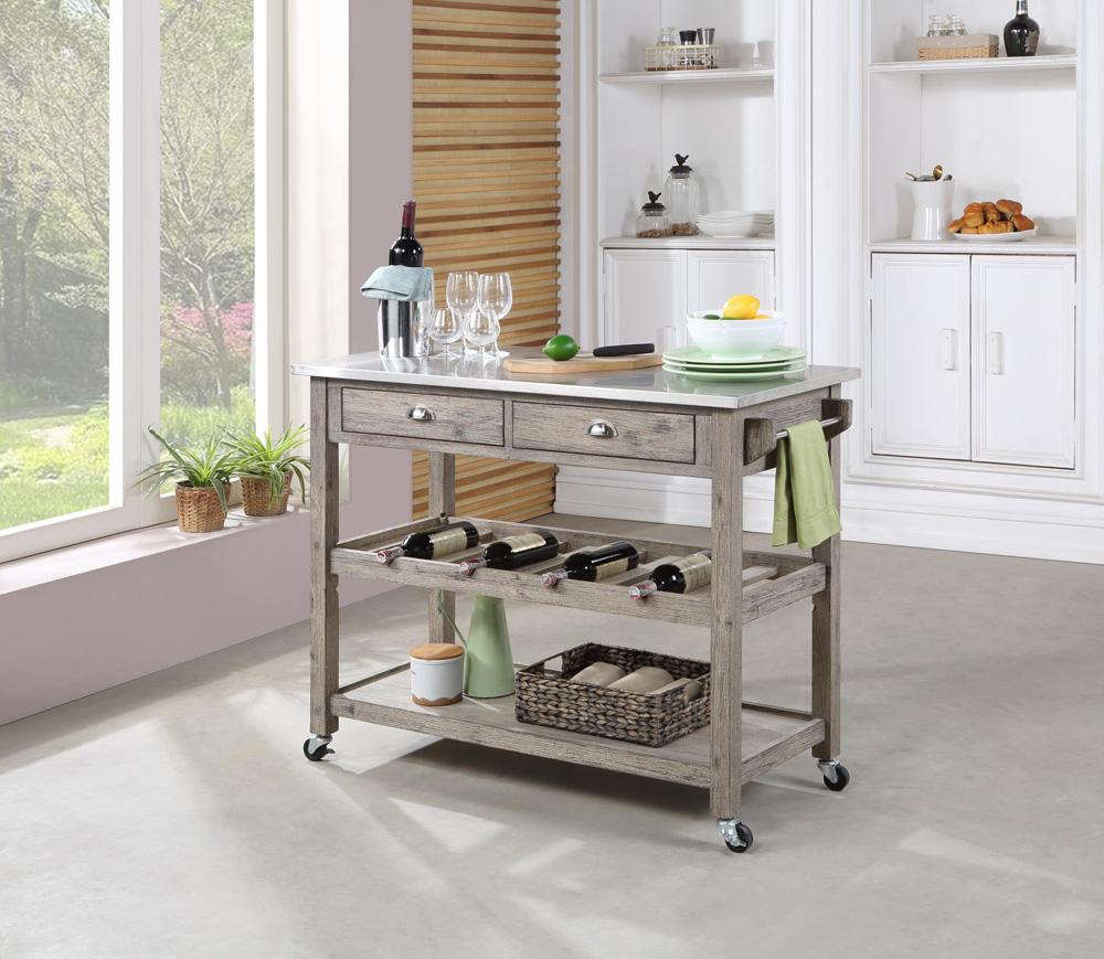 Boraam - Montana Kitchen Island Stainless Steel Top - Light Barnwood Finish - 77520 veiw 4