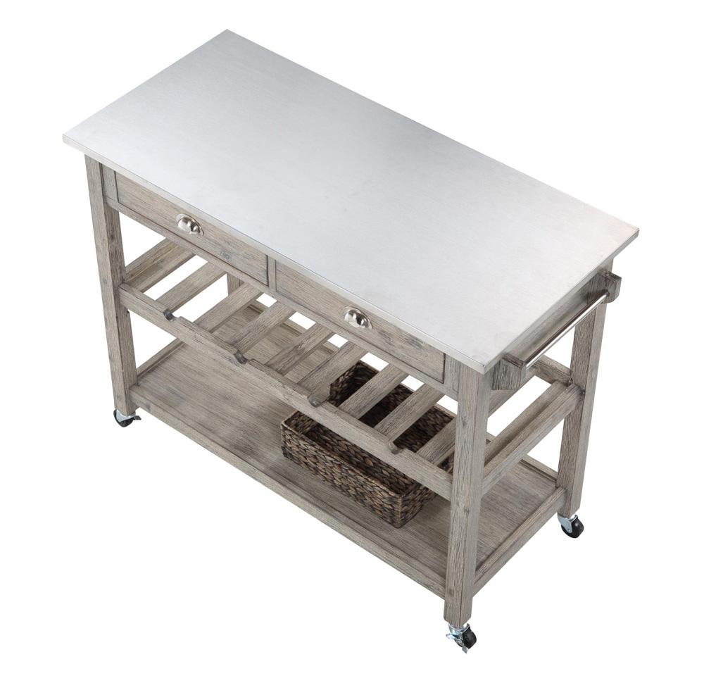 Boraam - Montana Kitchen Island Stainless Steel Top - Light Barnwood Finish - 77520 veiw 5