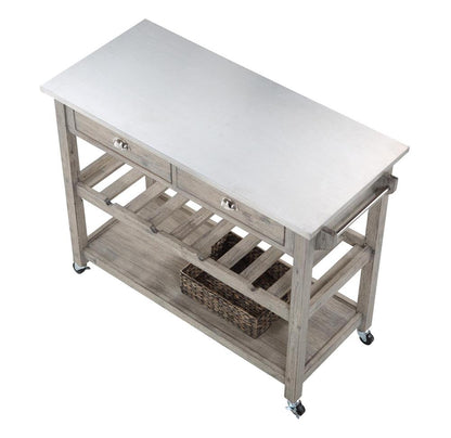 Boraam - Montana Kitchen Island Stainless Steel Top - Light Barnwood Finish - 77520 veiw 5