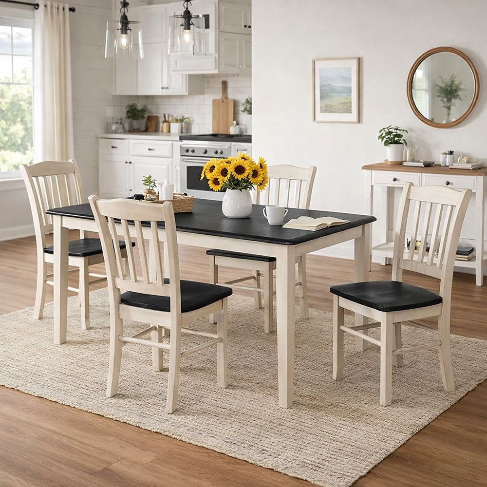 Boraam - Shaker 5-Piece Dining Set - European Black Ash/Antique White - 81736 view 2