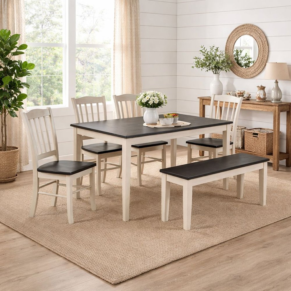 Boraam - Shaker 6-Piece Dining Set - European Black Ash/Antique White - 82736 view 3