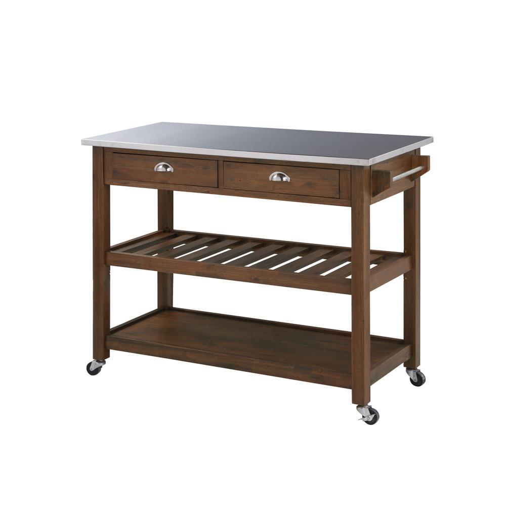 Boraam - Sonoma Kitchen Cart with Stainless Steel Top [Chestnut Wire-Brush] - 98521 veiw 1