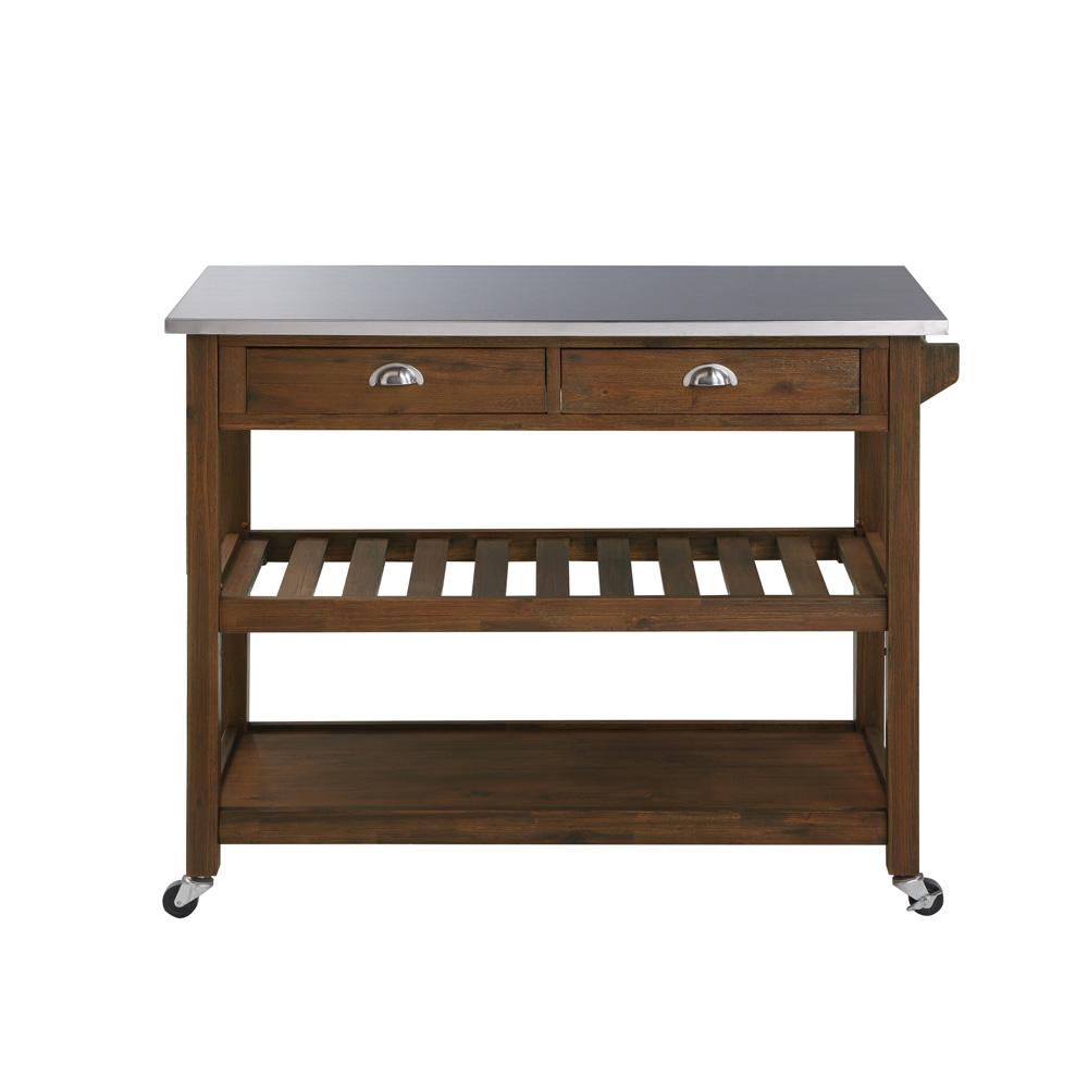 Boraam - Sonoma Kitchen Cart with Stainless Steel Top [Chestnut Wire-Brush] - 98521 veiw 3
