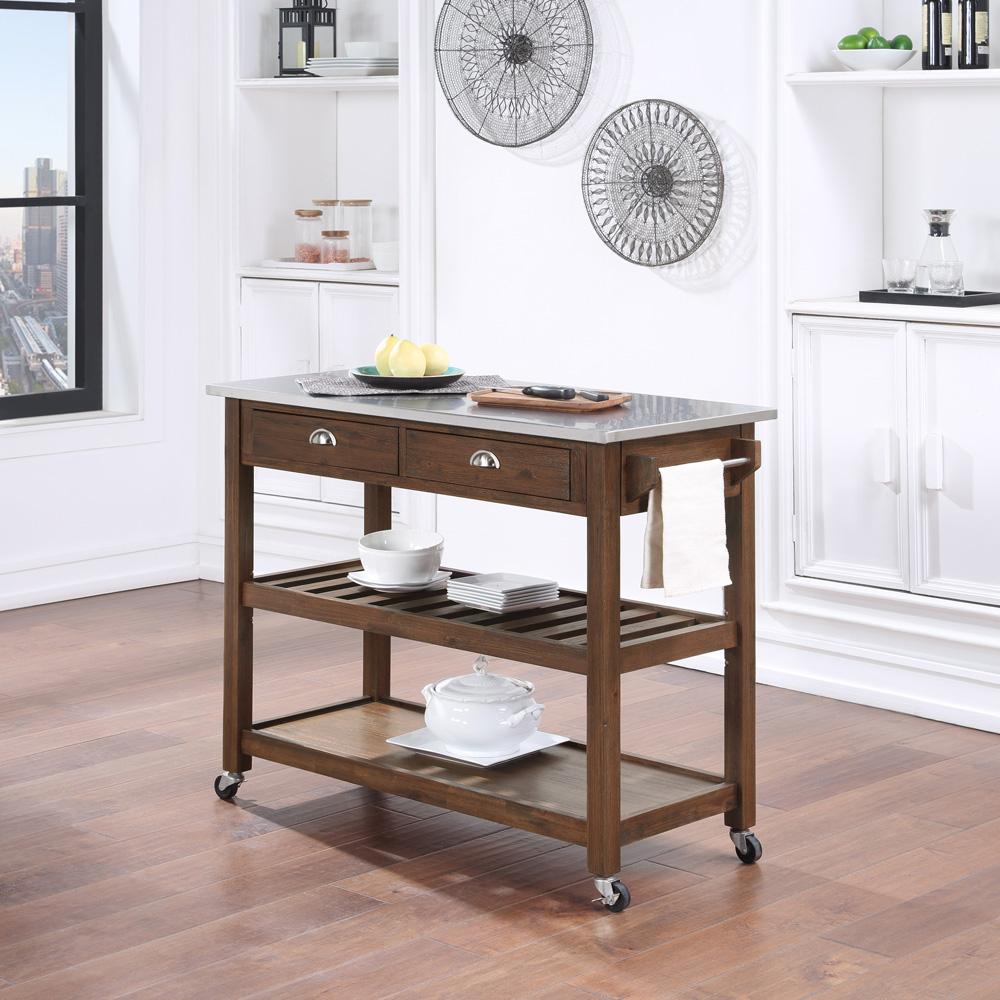 Boraam - Sonoma Kitchen Cart with Stainless Steel Top [Chestnut Wire-Brush] - 98521 veiw 4