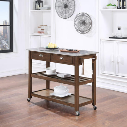 Boraam - Sonoma Kitchen Cart with Stainless Steel Top [Chestnut Wire-Brush] - 98521 veiw 4