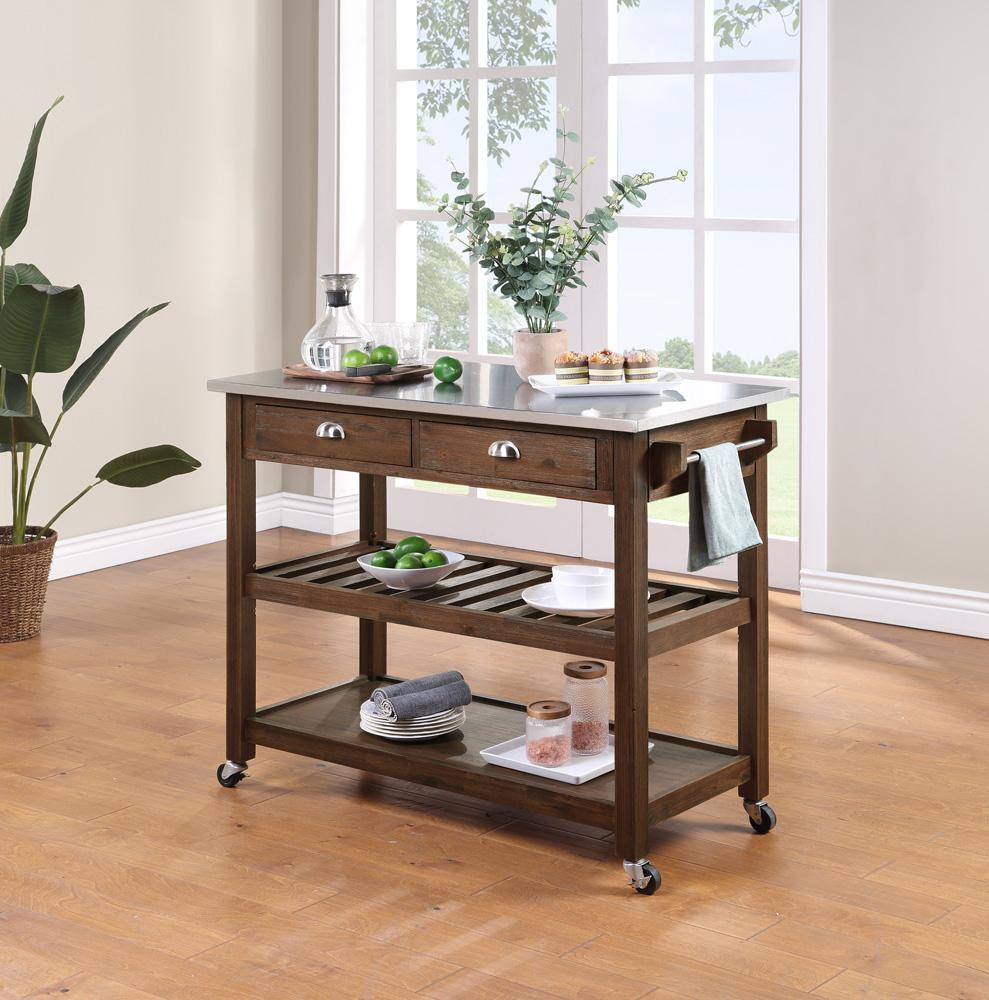 Boraam - Sonoma Kitchen Cart with Stainless Steel Top [Chestnut Wire-Brush] - 98521 veiw 5