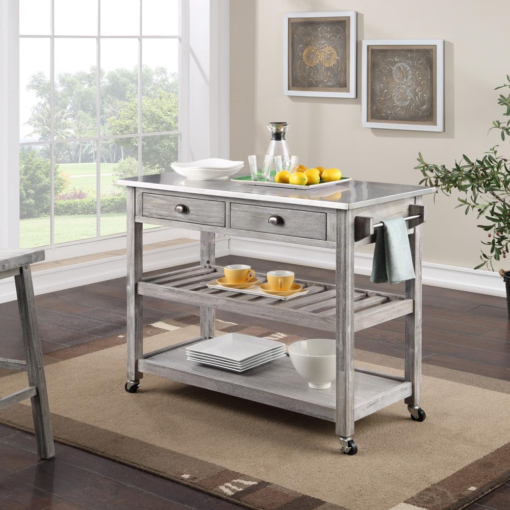 Boraam - Sonoma Kitchen Cart with Stainless Steel Top [Storm Gray Wire-Brush] - 98523 veiw 5