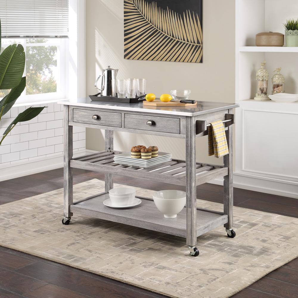 Boraam - Sonoma Kitchen Cart with Stainless Steel Top [Storm Gray Wire-Brush] - 98523 veiw 6
