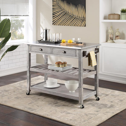 Boraam - Sonoma Kitchen Cart with Stainless Steel Top [Storm Gray Wire-Brush] - 98523 veiw 6