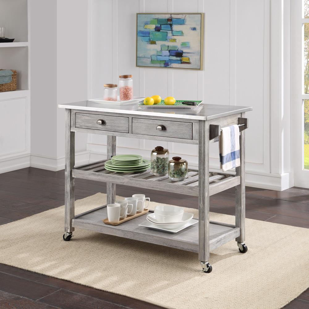 Boraam - Sonoma Kitchen Cart with Stainless Steel Top [Storm Gray Wire-Brush] - 98523 veiw 7
