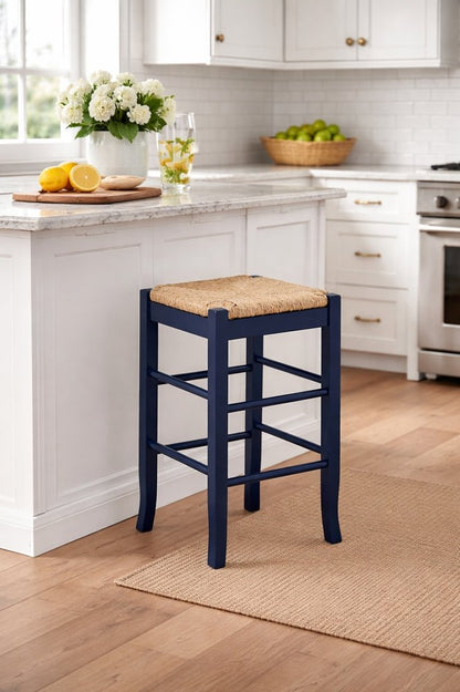 Boraam - Square Rush Backless Counter Stool - Navy Blue Finish - 95424 view 6