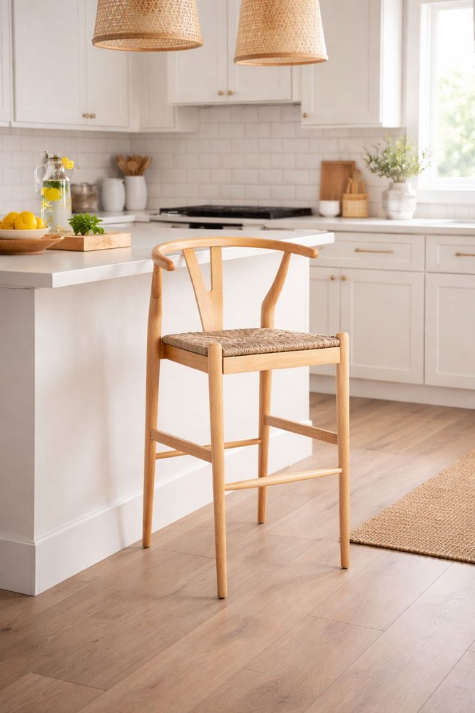 Boraam - Wishbone Bar Height Kitchen Bar Stool - Natural Finish - 50029 view 7