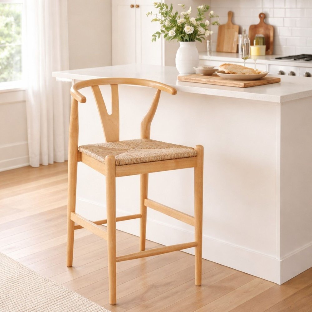 Boraam - Wishbone Counter Height Kitchen Bar Stool - Natural Finish - 50024 view 7