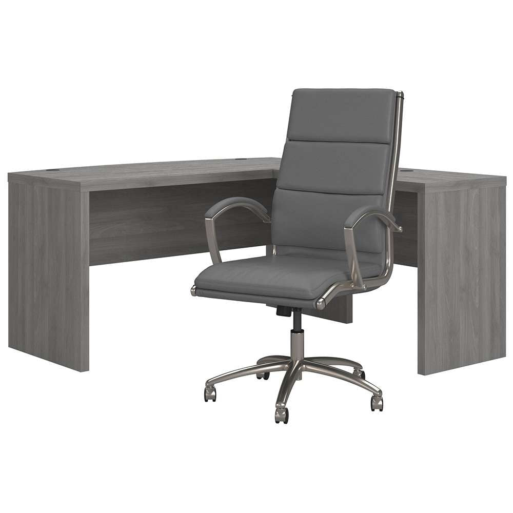 Bush Business Furniture - Echo L Shaped Bow Front Desk with High Back Chair in Modern Gray - ECH034MG veiw 2
