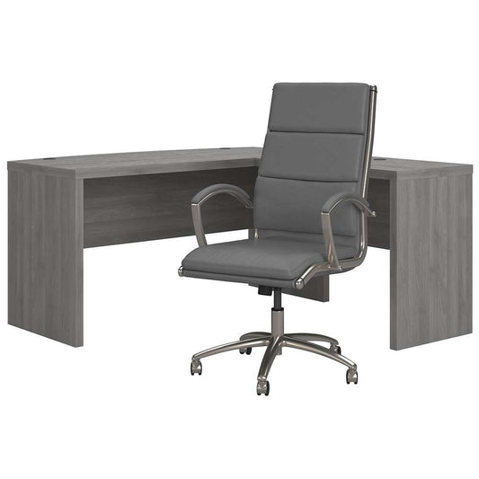 Bush Business Furniture - Echo L Shaped Bow Front Desk with High Back Chair in Modern Gray - ECH034MG veiw 2