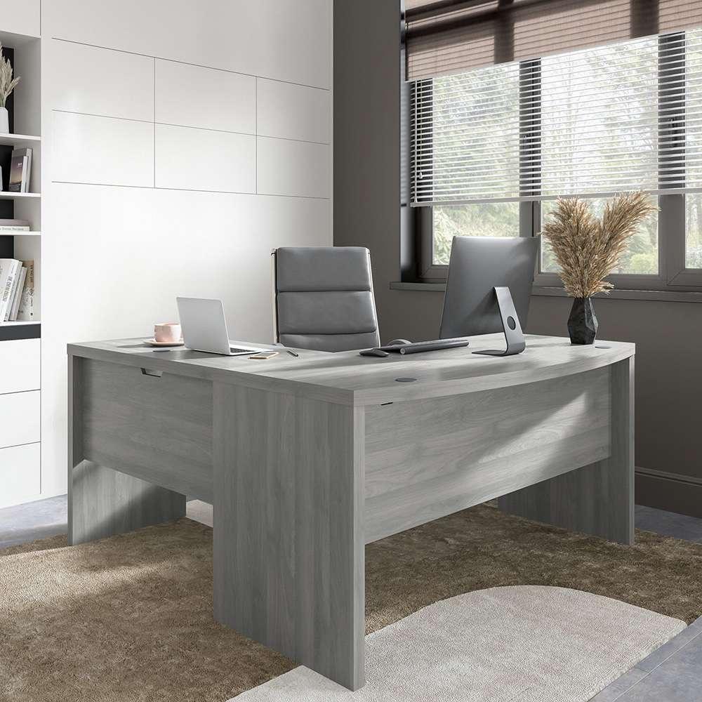 Bush Business Furniture - Echo L Shaped Bow Front Desk with High Back Chair in Modern Gray - ECH034MG veiw 3