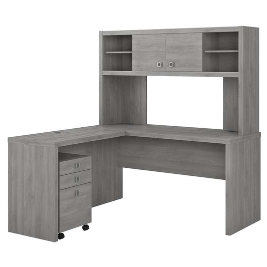 Bush Business Furniture - Echo L Shaped Desk with Hutch and Mobile File Cabinet in Modern Gray - ECH009MG veiw 1