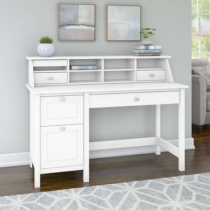 Bush Furniture - Broadview 54W Computer Desk with Drawers and Desktop Organizer in Pure White - BD005WH veiw 4