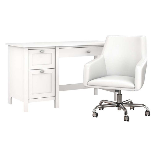 Bush Furniture - Broadview 54W Computer Desk and Chair Set in Pure White - BD021WH veiw 1
