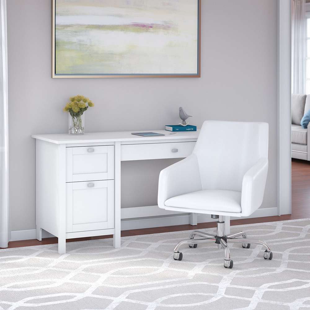 Bush Furniture - Broadview 54W Computer Desk and Chair Set in Pure White - BD021WH veiw 4
