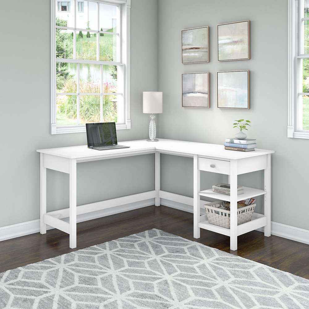 Bush Furniture - Broadview 60W L Shaped Computer Desk with Storage in Pure White - BDD260WH-03 veiw 4