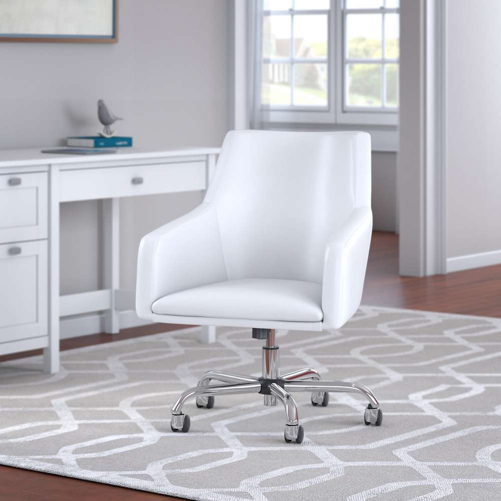 Bush Furniture - Broadview Mid Back Leather Box Chair in White - BD020WH veiw 4