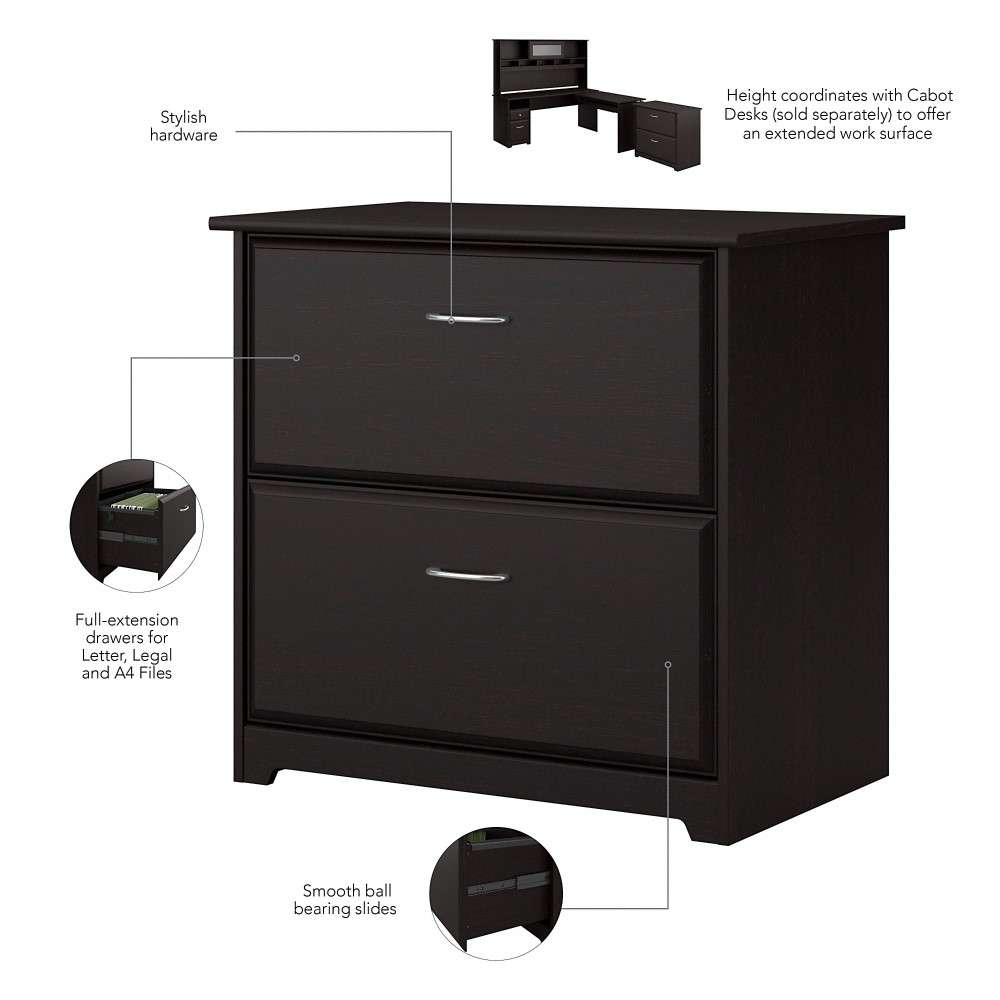 Bush Furniture Cabot 2 Drawer Lateral File Cabinet in Espresso Oak - WC31880 veiw 4
