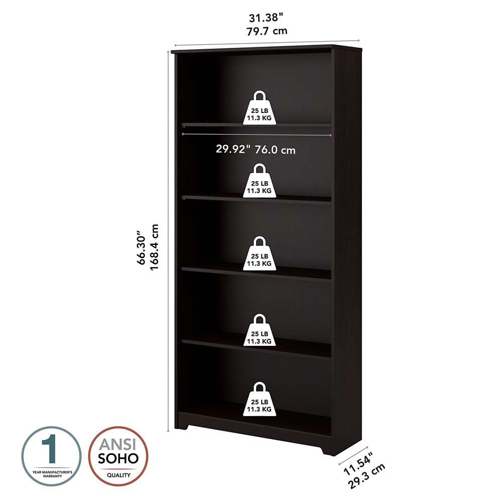 Bush Furniture  -  Cabot 5 Shelf Bookcase in Espresso Oak  - WC31866 veiw 5