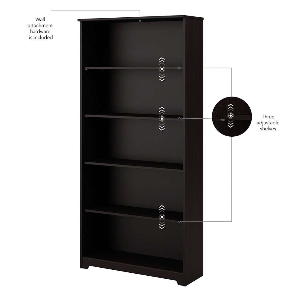Bush Furniture  -  Cabot 5 Shelf Bookcase in Espresso Oak  - WC31866 veiw 7