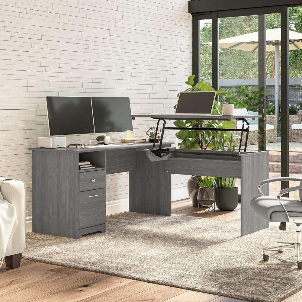 Bush Furniture - Cabot 60W 3 Position Sit to Stand L Shaped Desk in Modern Gray - CAB043MG veiw 2