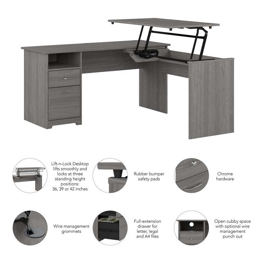 Bush Furniture - Cabot 60W 3 Position Sit to Stand L Shaped Desk in Modern Gray - CAB043MG veiw 4