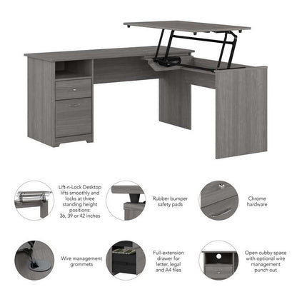 Bush Furniture - Cabot 60W 3 Position Sit to Stand L Shaped Desk in Modern Gray - CAB043MG veiw 4