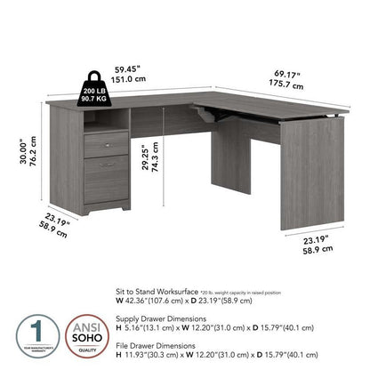 Bush Furniture - Cabot 60W 3 Position Sit to Stand L Shaped Desk in Modern Gray - CAB043MG veiw 8