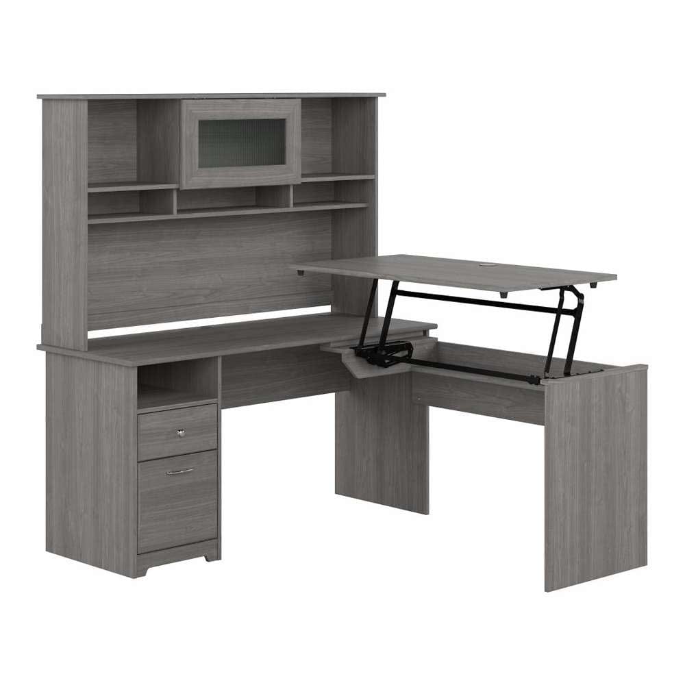 Bush Furniture - Cabot 60W 3 Position Sit to Stand L Shaped Desk with Hutch in Modern Gray - CAB045MG veiw 1