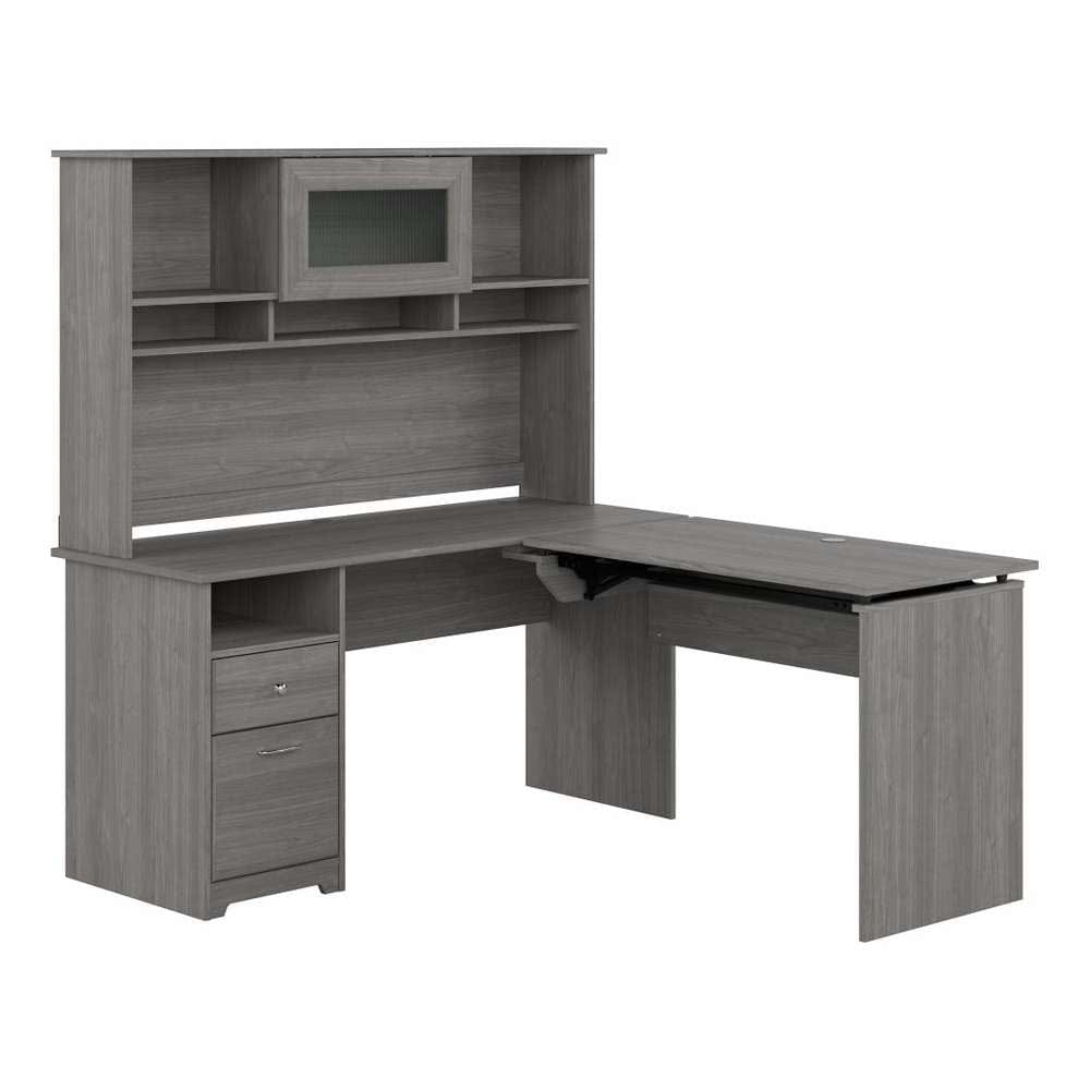 Bush Furniture - Cabot 60W 3 Position Sit to Stand L Shaped Desk with Hutch in Modern Gray - CAB045MG veiw 3