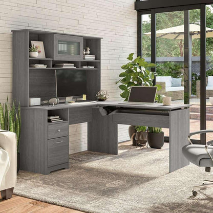 Bush Furniture - Cabot 60W 3 Position Sit to Stand L Shaped Desk with Hutch in Modern Gray - CAB045MG veiw 7