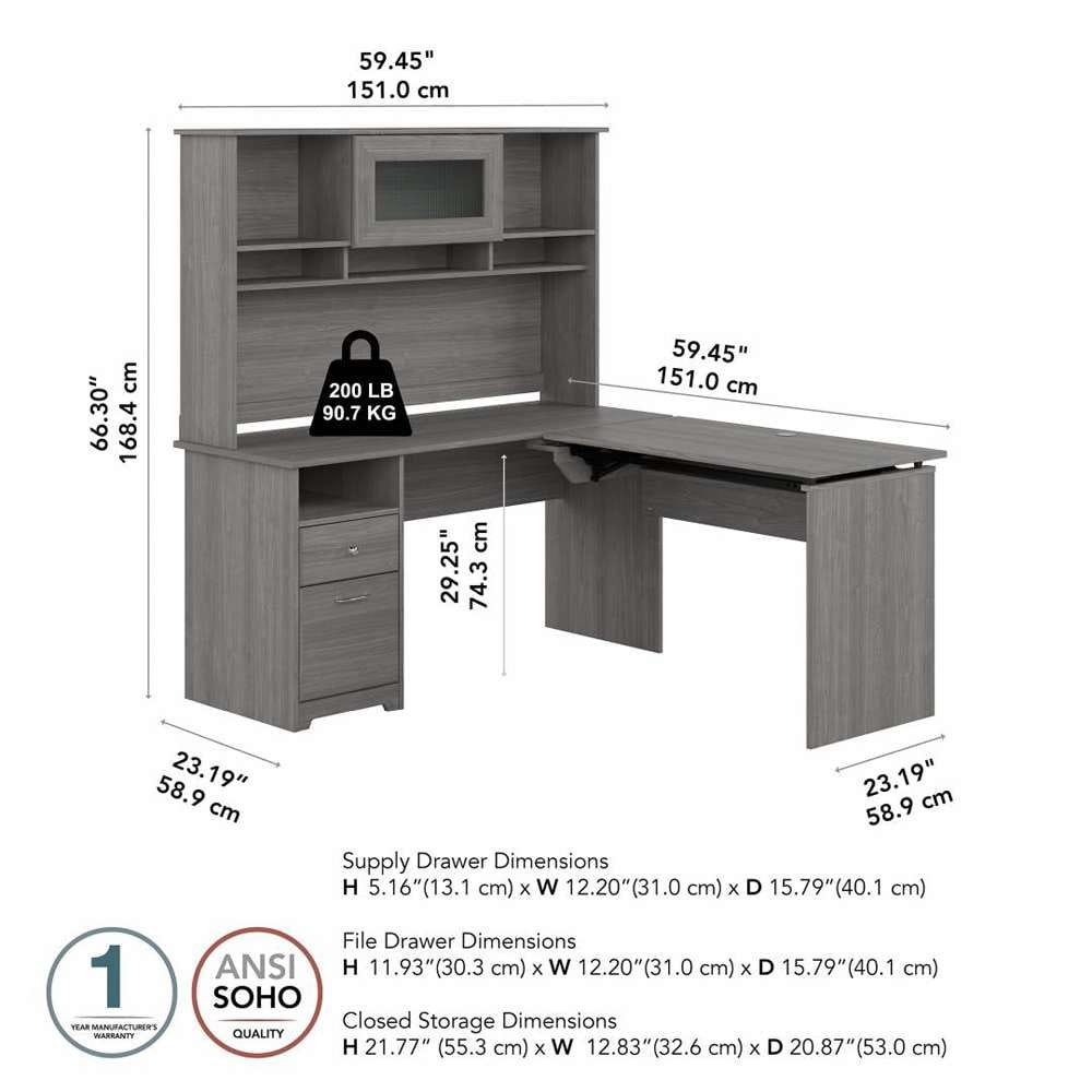Bush Furniture - Cabot 60W 3 Position Sit to Stand L Shaped Desk with Hutch in Modern Gray - CAB045MG veiw 10